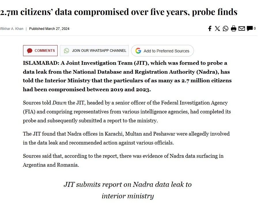 Nadra Database Leak 2019-2023